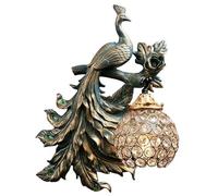 HYJAUSXB Peacock Wall Sconce, Vintage Decorative Lamp with Crystal Globe Shade, Luxury Resin Bird Light Fixture for Living Room, Bedroom, Hallway, Entryway, Right Facing(13.4" (34.1cm))
