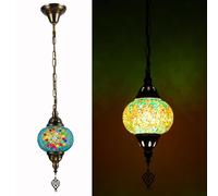 HYJAUSXB Turkish Moroccan Handmade Mosaic Glass Colorful Ceiling Pendant Fixture Hanging Lamp Light Chandelier (with Bulb),Glass Large Globe