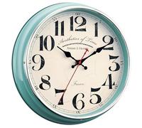 HYJOOY Wall Clock Metal 12.4" Vintage Retro Wall Clocks Countryside Style Silent Non Ticking Easy to Read for Living Room, Kitchen, Bedroom, Office, Bar(12.4" Turquoise)