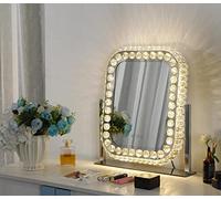HYJS DEC. Vanity Mirror with Lights Lighted Makeup Mirror Large Crystal Hollywood Vanity Mirror with Lights 20x18inch 3 Colors &Touch Screen 360°Rotating Tabletop Plug in Led Mirror for Bedroom