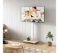 HYJYGM TV Stand Mobile TV Cart On Wheels for 37 to 75-inch TVs, Height Adjustable Outdoor Metal Trolley Stand with Sturdy Wood Base