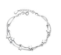 HYJYGX 925 Solid Real Sterling Silver Double Layer Star Beads Bracelet 17cm For Women Silver Jewelry