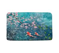 HYKHYK Cherry Blossoms Bath Mat Koi Fish Japanese Pond Pink Flower Asian Watercolor Carp Nature Bathroom Bath Rugs Microfiber Memory Foam(18x30 Inch)
