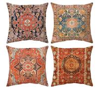 Hykiee Cushion Covers Exotic Red 45x45cm Set of 4, Decorative Square Soft Throw Pillow Cases, Double-sides Printed Bohemian Cushion Protectors for Living Room Sofa Bedroom Outdoor Garden Furniture 18"