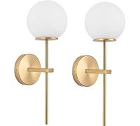 HYKISS Wall Sconces Set Of 2, Brushed Brass And White Glass Globe Wall Sconce,Mid Century Modern Retro Vintage Style Indoor Wall Light For Bedroom Bedside Living Room (Color : B)