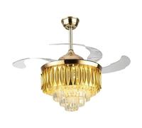 HYKJCSS Ceiling Fan Crystal Ceiling Fan Light Remote Control LED Chandelier For Living Room Restaurant Retractable Blades Modern With Light(42 in)