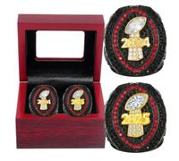 HYKJSHED 2024-2025 Fantasy Football Ring 2Pcs Red Championship Rings Gift Box Ring Display Box