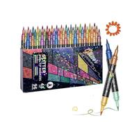 HYKJSHED 24/48/72/96 Colors Glitter Effect Brush Markers, Glitter Dual-tip Double Colours Shimmer Markers, Large Capacity 6mm Soft Brush Tip Pen