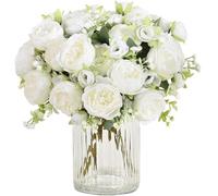 Hyklaner 2 Bunches Peonies Artificial Flowers, Mixed Pink Artificial Peonies, Silk Peonies Flowers Bouquet for Centerpiece Table Wedding Party Home Decor (White)