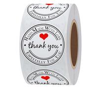Hylabelest 1.5" Inch Round Thank You Hand Made with Love with Red Heart Stickers Total 500 Adhesive Handmade Labels Per Roll (White, 38mm)