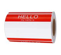 Hylabelest 3.5x2.4 Inch Hello My Name is Labels Red Name Tag Stick Identification Warehouse Meeting Stickers (Red)