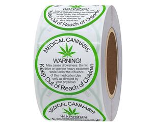 Hylabelest 38mm Generic Medical Cannabis Warning Labels Keep Out of Reach of Children Round Stickers