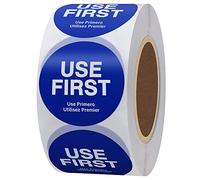 Hylabelest Round Use First Trilingual Labels 1.5 Inch Use First Stickers Total 500 Labels Per Roll （Blue）
