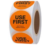 Hylabelest Round Use First Trilingual Labels 1.5 Inch Use First Stickers Total 500 Labels Per Roll (Orange)