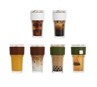 HYLEBOR 20 oz Ribbed Glass Tumblers with Lids and Glass Straws - 6-Piece Glassware Set, Thickened Wall, Ideal for Iced Coffee, Smoothies, Cocktails, and Juices - Drinking Glasses with 2 Brush.