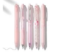 Hyleon 5 Pcs Black Pens, 0.5mm Gel Pens with Aesthetic Translucent Pink Barrel, Smooth Writing Retractable Ink Pen for School, Office and Home Stationery