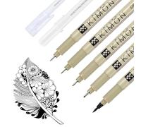 Hyleon 5PCS Fine Liner Pens Black, Black Fineliner Pens with 2PCS White Gel Pen 0.6mm & 0.8mm, Micron Pens with 5 Line Widths for Art Sketching, Manga, Technical Drawing & Illustration