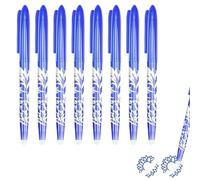 Hyleon 8Pcs Erasable Pens Blue Friction Pen, 0.5mm Rub Out Pens, Smooth Writing, Erasable Gel Ink Eraser Pens with Rubber on the End for Kids Adults School Work Paperwork Stationary