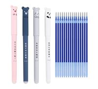 Hyleon Erasable Pens Blue Ink Set, 4Pcs Cute Animal Rub Out Pens 0.5mm Friction Pen with 20 Refills, Kawaii Japanese Stationery Novelty Pens for School Office Supplies