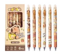 Hyleon Erasable Retractable Gel Pens, 6Pcs Cute Capybara Pens, 0.5mm Fine Tip Blue Ink, Adorable Stationery Writing Pens for School, Office, Office Kids Students Girls Boys Party Birthday Favors