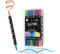 Hyleon Glitter Pens 12PCS, 24 Colours - Glitter Markers & Glitter Felt Tip Pens for Rock Painting, Glass, Stone, Fabric, Ceramic, Wood, Scrapbooking, DIY Crafts, Art Supplies, Card Making & Colouring