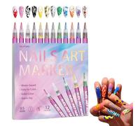 Hyleon Nail Art Pens, 12 Colours 0.7mm Nail Polish Pens, Nail Art Markers for Gel Nails, DIY Quick Dry Graffiti Dotting Point Liner Pens, 3D Nail Polish Pens for Painting, Nails Art Drawing Tool