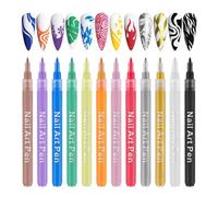 Hyleon Nail Art Pens, 12 Colours Nail Polish Pens, Fine Tip Nail Pens for 3D Nail Art, Nail Point Graffiti Dotting Pen Line Drawing Painting, Flower Patterns Design, DIY Manicure Tools