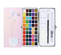 Hyleon Solid Watercolour Paint Set, 50 Vibrant Colours in Portable Metal Tin - Includes Water Storage Brush & Brush, Sponge - Professional Art Supplies for Artists, Beginners & Hobbyists