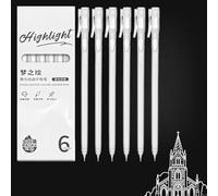 Hyleon White Gel Pen, 6Pcs White Ink Pens Highlight Fine liner, 0.5mm Gel Ink Pen for Black Paper, Sketching, Drawing, Sketching, Writing, Illustration, Taking Notes