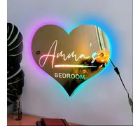 HYLKD Personalized Name Mirror Led Light Custom Name Xmas Birthday Acrylic Heart Wall Mirror Neon Signs For Bedroom Home Decor |Touch Button Control (style 5)