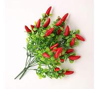 HYLOOD 10Pack Artificial Red Pepper Bunch, Chili Bouquet with Leaves Lifelike Fake Plastic Fruit Plant Floral Arrangement for Festival Holiday Wedding Table Decor