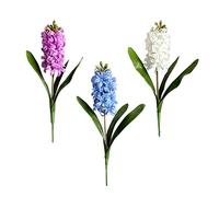 HYLOOD 3 Bunches Artificial Hyacinth Flowers, Hyacinth Narcissus Plastic Artificial Flower with Green Leaves Faux Silk Flower for Home Wedding Decoration