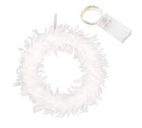 HYLOOD White Goose Feather Christmas Wreath, 11.8inch Front Door Wreath with 6.6ft String Light Farmhouses Christmas Garland for Autumn Xmas Halloween Thanksgiving Day