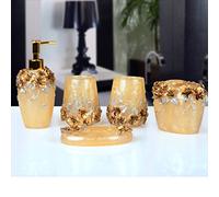 HYLR Bathroom Accessory Set European style Resin farmhouse style Wash it Bathroom 5 pieces bathroom soap dispenser Including soap dispenser Toothbrush holder soap dish holder rinse cup