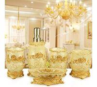 HYLR Creative manual luxurious resin Bathroom Accessory Sets 5 pieces Bathroom supplies Toothbrush holder soap dispenser Soap stand Rinse cup