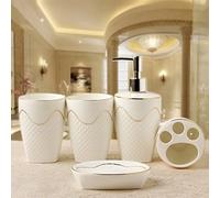 HYLR European style Relief 5 pieces Bathroom Accessory Set Wash suit ceramics Bathroom supplies Including soap dispenser Toothbrush holder soap dish holder rinse cup
