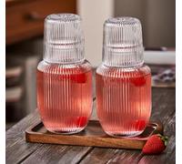 Hylruu 2Pcs Glass Tumblers,600ml&150ml Ribbed Glass Cups Vertical Stripes Drinking Glasses Temperature Resistant Round Beverage Cup for Iced Coffee Juice Beverage