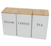 Hylruu Tea Coffee Sugar Canisters, 1000ML 3 Piece of White Metal Canister Storage Jar Container Set With Bamboo Lid