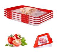Hylruu Vacuum Fresh Storage Tray -4 PCS Reusable Creative Food Storage Container, Stackable Food Preservation Tray with Elastic Lid for Vegetable Fruit Meat Fish