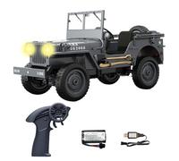 Hylukon 1/10 Scale Remote Control Car, 2.4Ghz Willys Off Road RC Jee with Linked Lights, 4WD All Terrain Rock Crawler Militar Truck Toy RTR Hobby RC Car for Teens Adults (1 Battery)