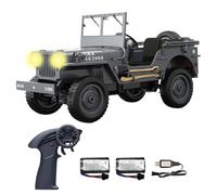 Hylukon 1/10 Scale Remote Control Car, 2.4Ghz Willys Off Road RC Jeep with Linked Lights, 4WD All Terrain Rock Crawler Military Truck Toy RTR Hobby RC Car for Kids Adults (2 Batteries)