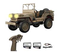 Hylukon 1/10 Scale Remote Control Car, 2.4Ghz Willys Off Road RC Jeep with Linked Lights, 4WD All Terrain Rock Crawler Military Truck Toy RTR Hobby RC Car for Kids Adults (2 Batteries)