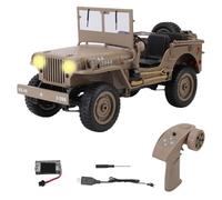 Hylukon 1/10 Scale Remote Control Car, 2.4Ghz Willys Off Road RC Jeep with Linked Lights, 4WD All Terrain Rock Crawler Military Truck Toy RTR Hobby RC Car for Kids Adults (1 Battery)
