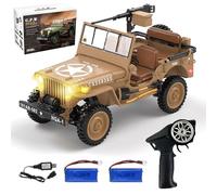 Hylukon 1:14 Scale Military Remote Control Car RC Crawler, 2.4G 4WD Off-Road Jeep RC Truck with LED Lights and Sound Effects, Rock Climbing Vehicle for Kids Adults (Yellow 2 Batteries)