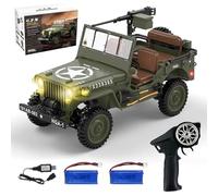 Hylukon 1:14 Scale Military Remote Control Car RC Crawler, 2.4G 4WD Off-Road Jeep RC Truck with LED Lights and Sound Effects, Rock Climbing Vehicle for Kids Adults (Green 2 Batteries)
