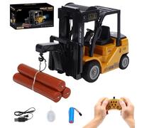 Hylukon 1:24 Scale Remote Control Forklift, 2.4Ghz 11 Channel RC Forklift Transform Lift Fork & Hook, Construction Vehicle Toy with Lights, Sound, Spray Function for Teens Adults (QH207-2D)