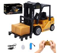 Hylukon 1:24 Scale Remote Control Forklift, 2.4Ghz 11 Channel RC Forklift Transform Lift Fork & Hook, Construction Vehicle Toy with Lights, Sound, Spray Function for Teens Adults (QH207-1D)