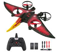 Hylukon Wing Loong Remote Control Airplane, 2.4G Foam Quadcopter with 360° Flips, One Key Takeoff and Landing, LED Lights, Headless Mode, Cool Stunt Glider for Kids Adults (Red 2 Batteries)