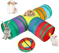HYLYUN Bunny Tunnels & Tubes 3-Way Collapsible Rabbit Tunnel Hideout, 25 cm | Rainbow 3-Way Tunnel, Peephole for Exploration, Ball Toy for Active Play, Folds Flat for Storage, Tear-Resistant Polyester