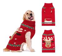 HYLYUN Christmas Dog Sweaters Pullover, Reindeer Snowflake Christmas Dog Outfits with Leash Hole, Classic Turtleneck Dog Clothes for Medium Dogs(M)